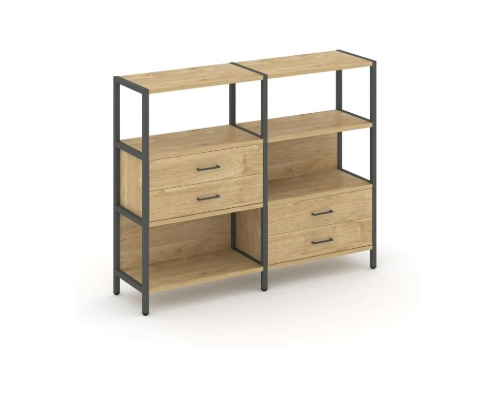 Двухсекционный стеллаж трехярусный с ящиками на двух ярусах 1590х400х1246 Шелф Систем / Shelf System