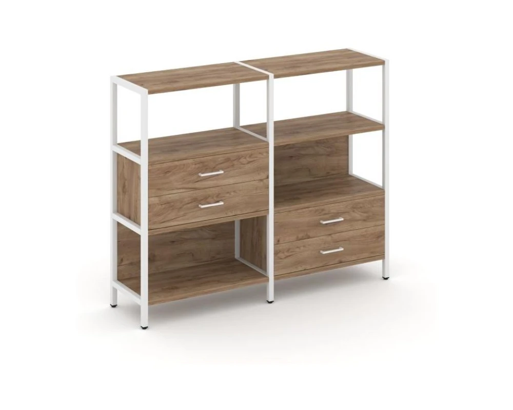 Двухсекционный стеллаж трехярусный с ящиками на двух ярусах 1590х400х1246 Шелф Систем / Shelf System