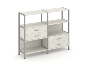 Двухсекционный стеллаж трехярусный с ящиками на двух ярусах 1590х400х1246 Шелф Систем / Shelf System images