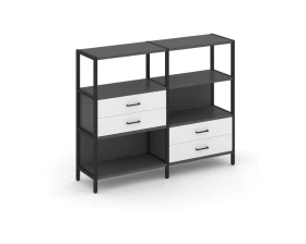 Двухсекционный стеллаж трехярусный с ящиками на двух ярусах 1590х400х1246 Шелф Систем / Shelf System images