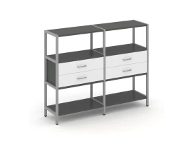 Двухсекционный стеллаж трехярусный с ящиками на одном ярусе 1590х400х1246 Шелф Систем / Shelf System images