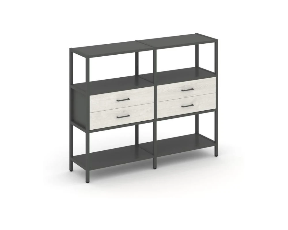 Двухсекционный стеллаж трехярусный с ящиками на одном ярусе 1590х400х1246 Шелф Систем / Shelf System