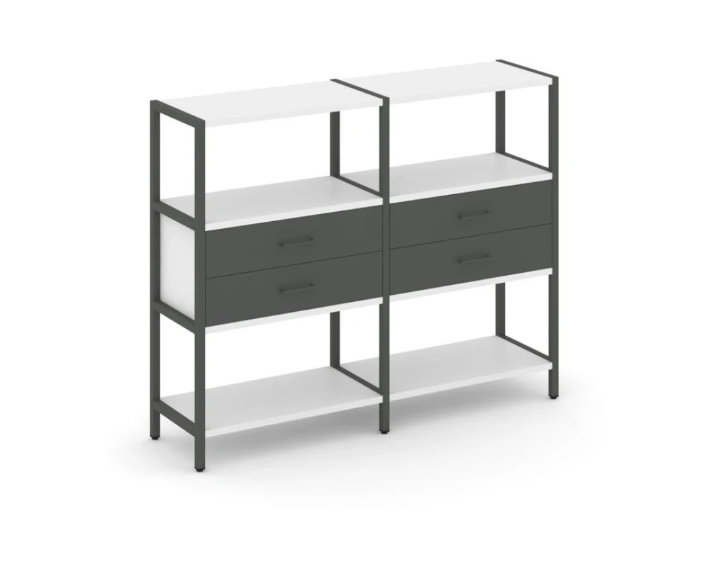 Двухсекционный стеллаж трехярусный с ящиками на одном ярусе 1590х400х1246 Шелф Систем / Shelf System