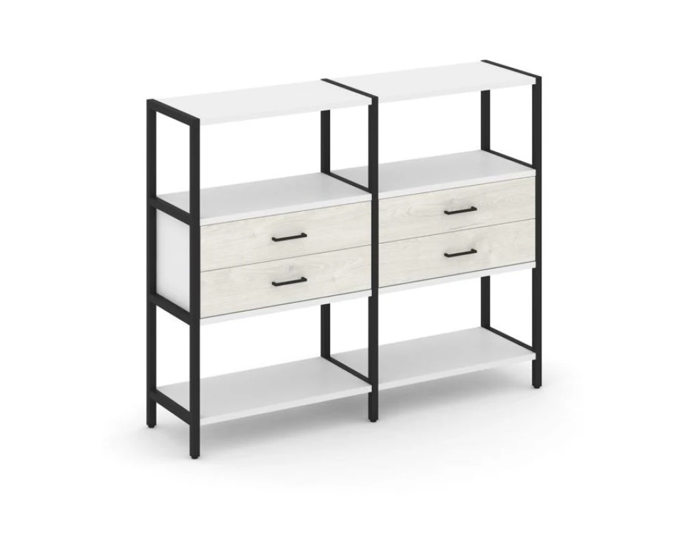 Двухсекционный стеллаж трехярусный с ящиками на одном ярусе 1590х400х1246 Шелф Систем / Shelf System