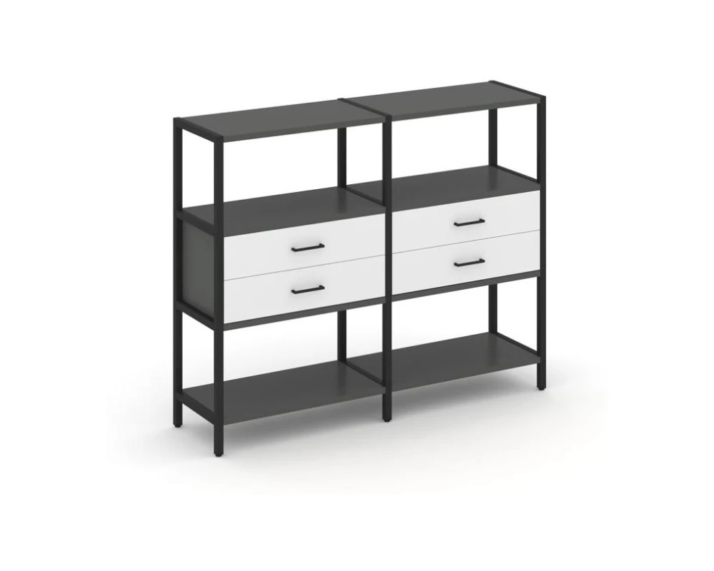 Двухсекционный стеллаж трехярусный с ящиками на одном ярусе 1590х400х1246 Шелф Систем / Shelf System