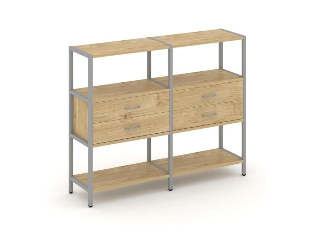 Двухсекционный стеллаж трехярусный с ящиками на одном ярусе 1590х400х1246 Шелф Систем / Shelf System