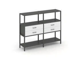 Двухсекционный стеллаж трехярусный с ящиками на одном ярусе 1590х400х1246 Шелф Систем / Shelf System images