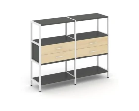Двухсекционный стеллаж трехярусный с ящиками на одном ярусе 1590х400х1246 Шелф Систем / Shelf System images