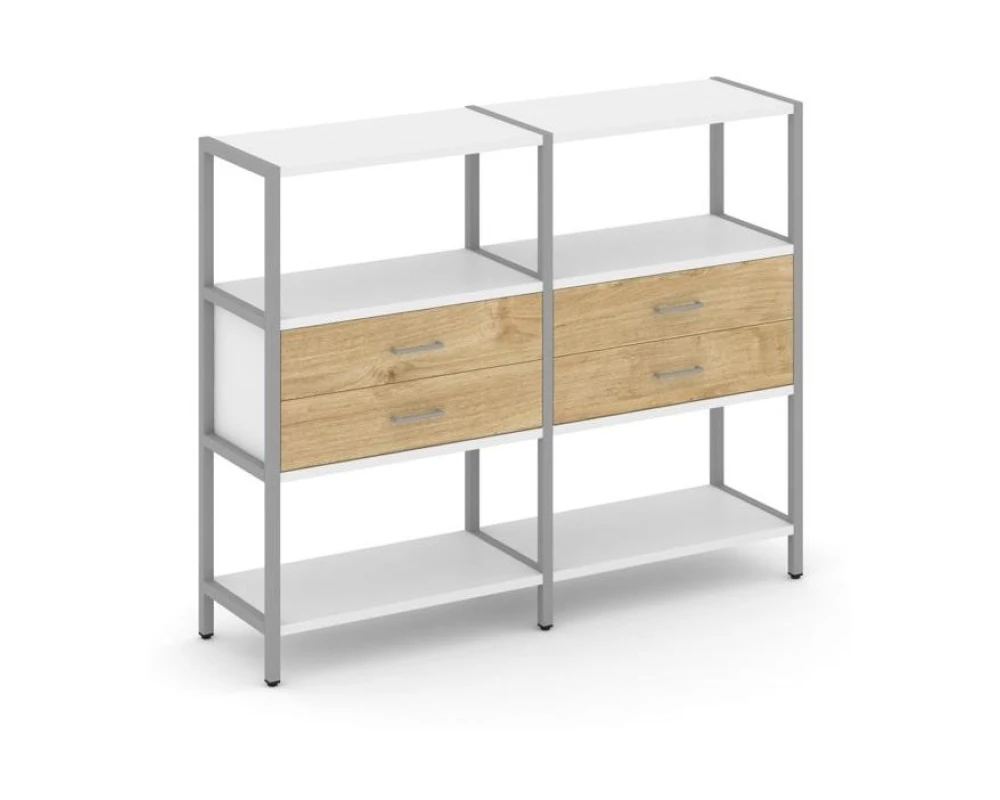 Двухсекционный стеллаж трехярусный с ящиками на одном ярусе 1590х400х1246 Шелф Систем / Shelf System