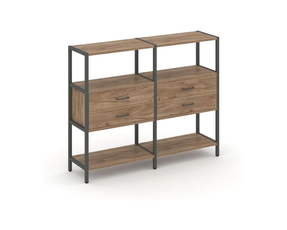 Двухсекционный стеллаж трехярусный с ящиками на одном ярусе 1590х400х1246 Шелф Систем / Shelf System