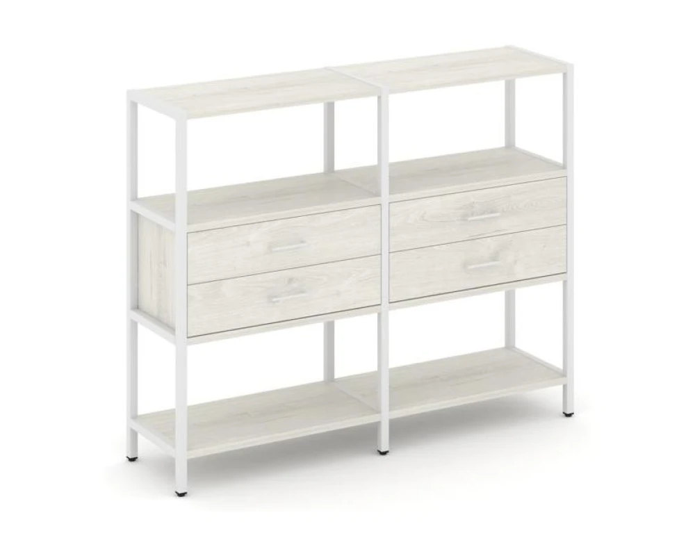 Двухсекционный стеллаж трехярусный с ящиками на одном ярусе 1590х400х1246 Шелф Систем / Shelf System