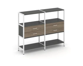 Двухсекционный стеллаж трехярусный с ящиками на одном ярусе 1590х400х1246 Шелф Систем / Shelf System images