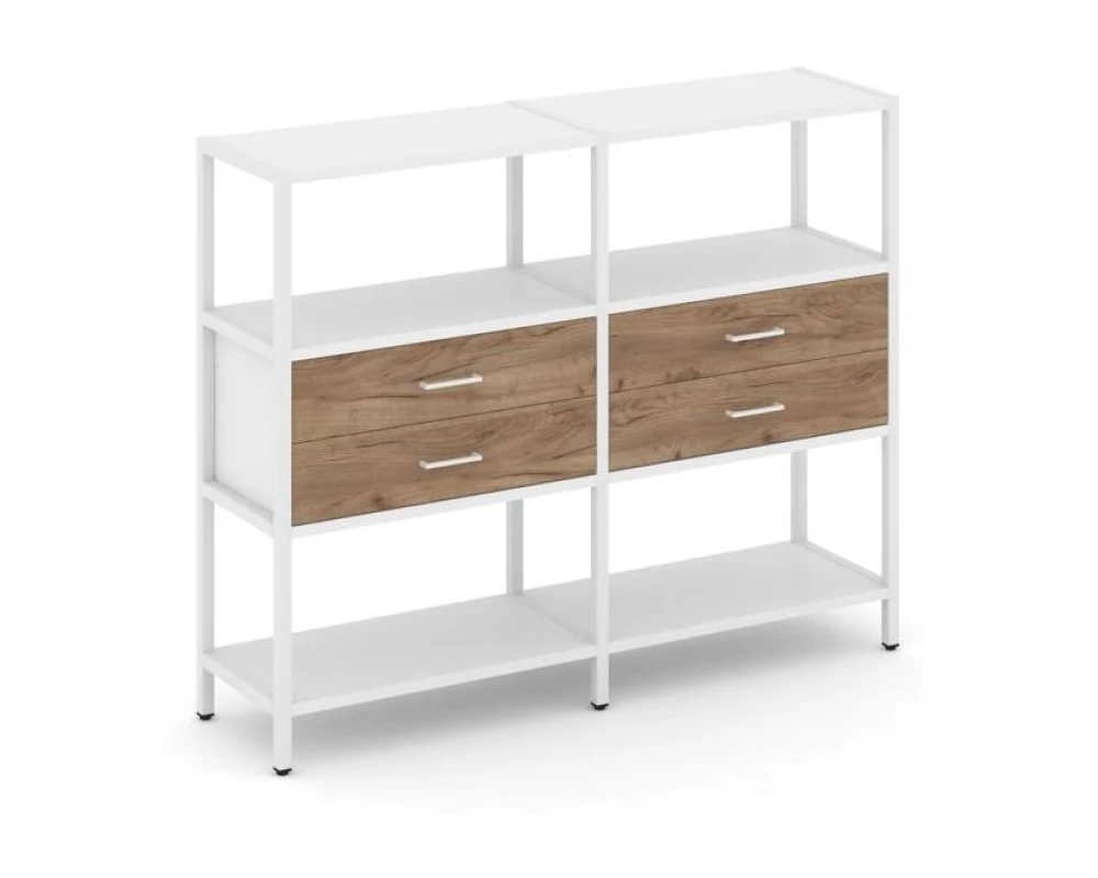 Двухсекционный стеллаж трехярусный с ящиками на одном ярусе 1590х400х1246 Шелф Систем / Shelf System