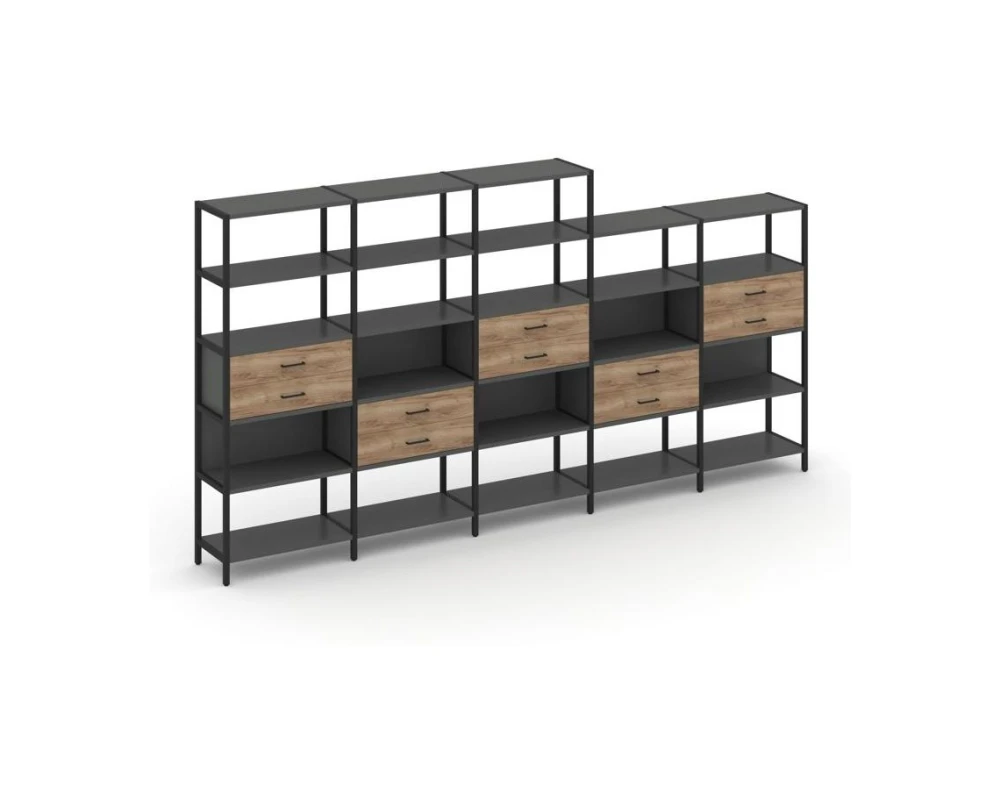 Пятисекционный стеллаж пятиярусный с ящиками 3930х400х1980 Шелф Систем / Shelf System