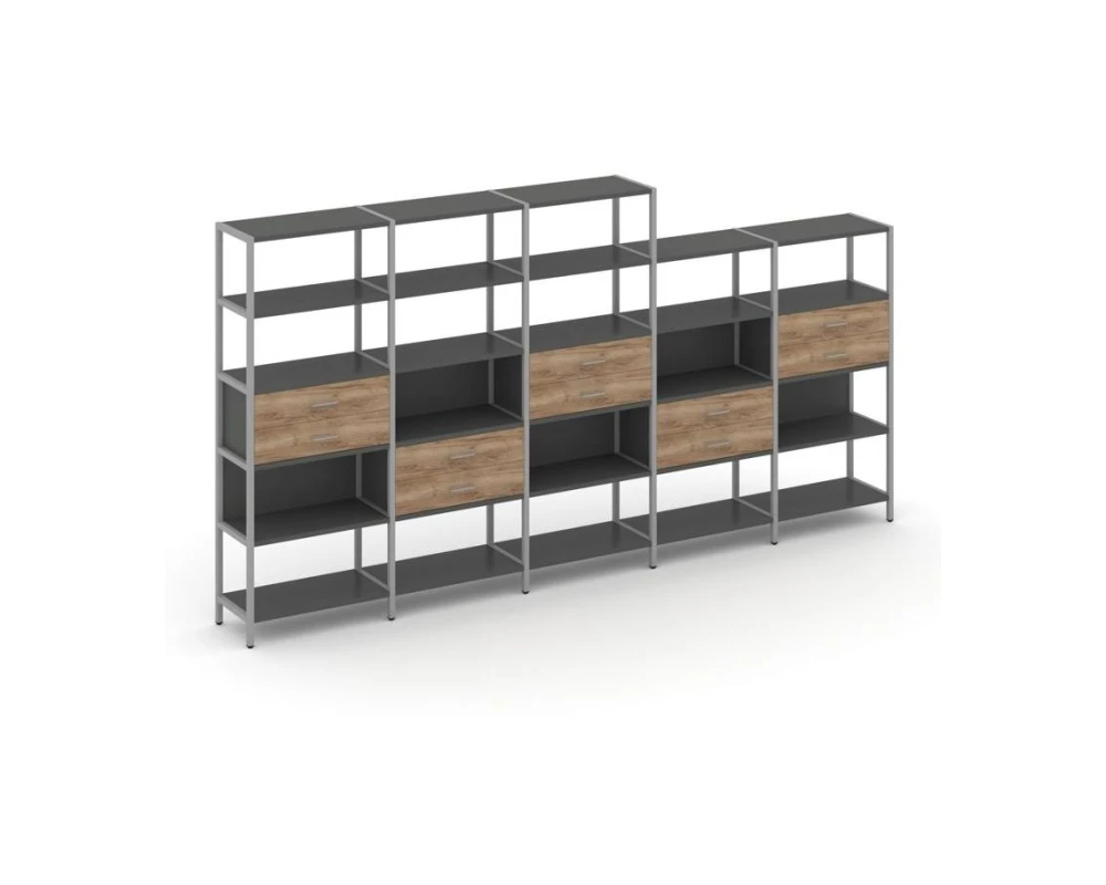 Пятисекционный стеллаж пятиярусный с ящиками 3930х400х1980 Шелф Систем / Shelf System