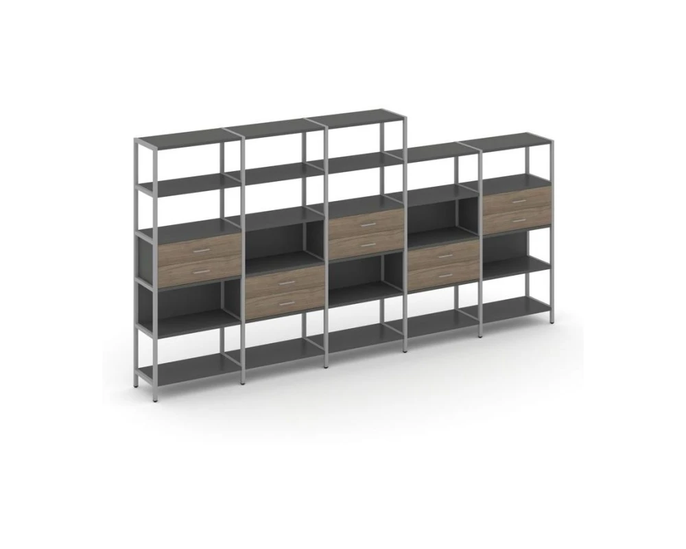 Пятисекционный стеллаж пятиярусный с ящиками 3930х400х1980 Шелф Систем / Shelf System