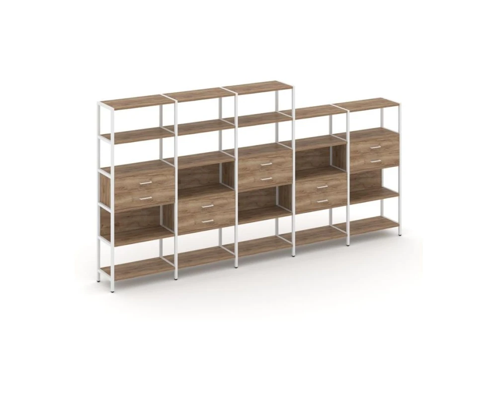 Пятисекционный стеллаж пятиярусный с ящиками 3930х400х1980 Шелф Систем / Shelf System