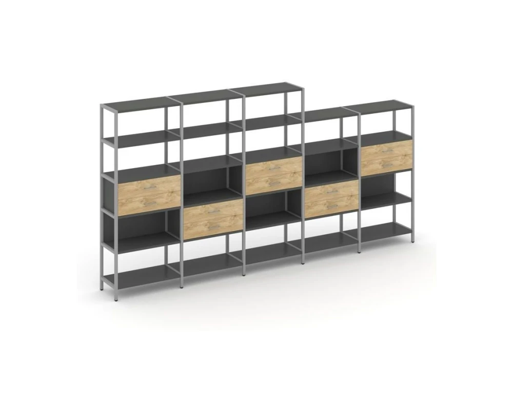 Пятисекционный стеллаж пятиярусный с ящиками 3930х400х1980 Шелф Систем / Shelf System