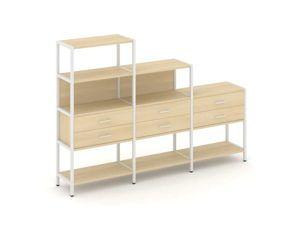 Трехсекционный стеллаж четырех/трех/двухярусный с ящиками 2730х400х1613 Шелф Систем / Shelf System
