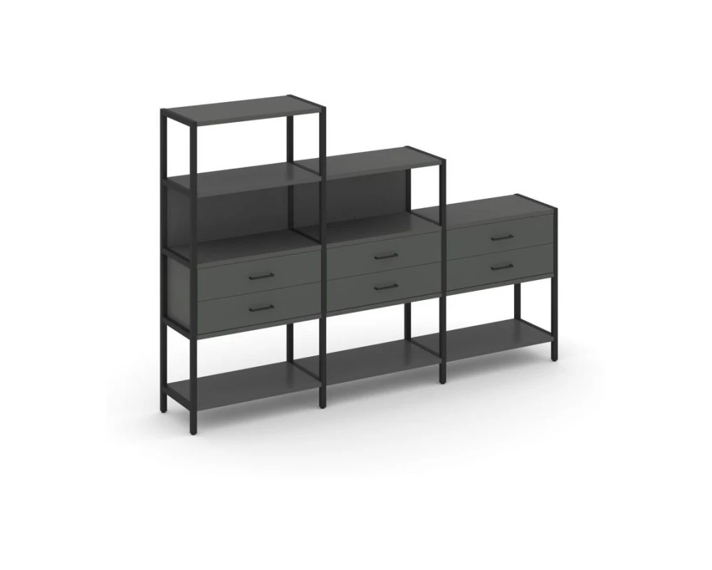 Трехсекционный стеллаж четырех/трех/двухярусный с ящиками 2730х400х1613 Шелф Систем / Shelf System