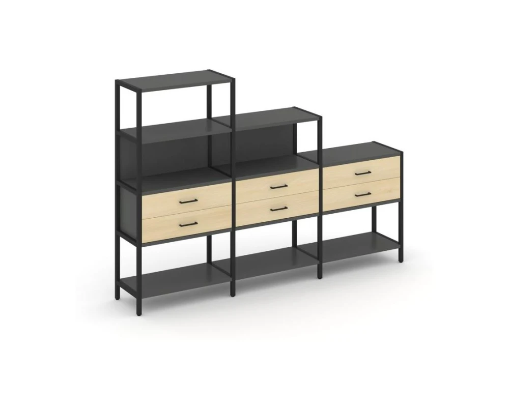 Трехсекционный стеллаж четырех/трех/двухярусный с ящиками 2730х400х1613 Шелф Систем / Shelf System