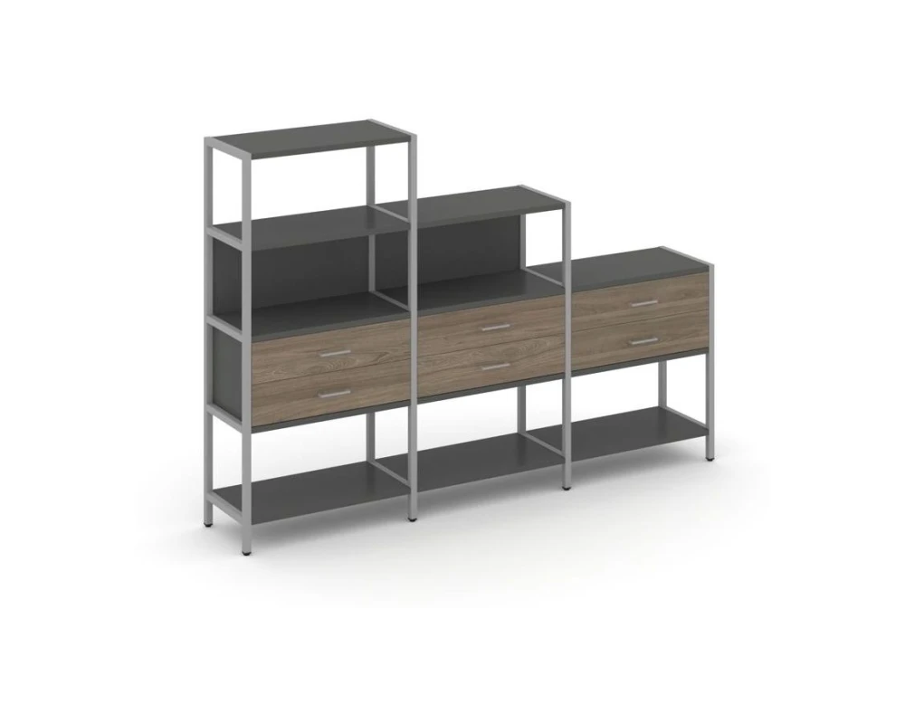 Трехсекционный стеллаж четырех/трех/двухярусный с ящиками 2730х400х1613 Шелф Систем / Shelf System