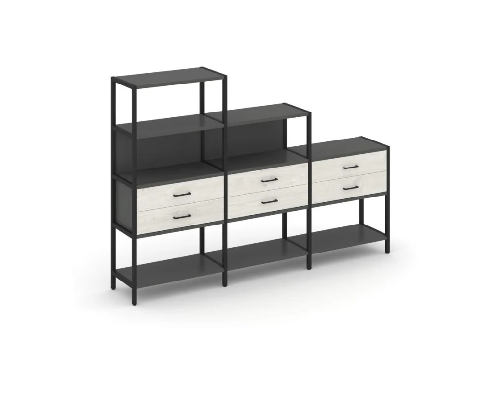 Трехсекционный стеллаж четырех/трех/двухярусный с ящиками 2730х400х1613 Шелф Систем / Shelf System