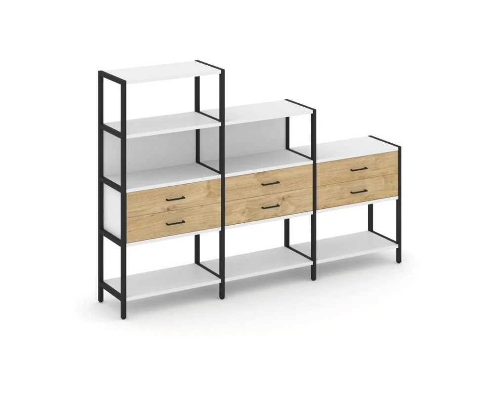 Трехсекционный стеллаж четырех/трех/двухярусный с ящиками 2730х400х1613 Шелф Систем / Shelf System