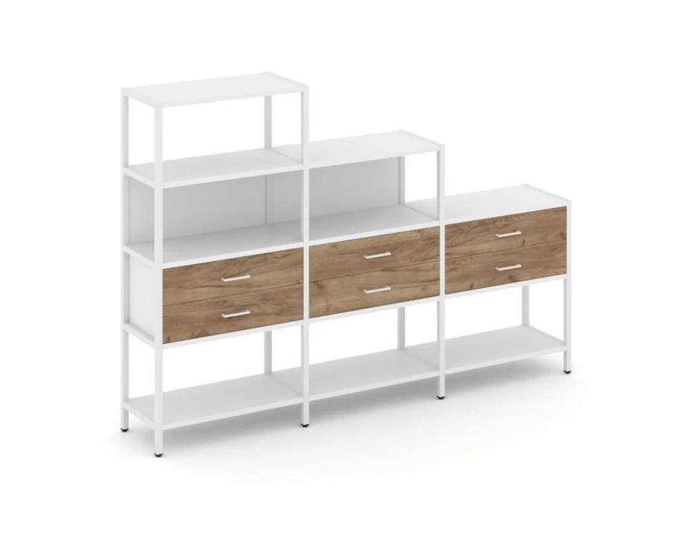 Трехсекционный стеллаж четырех/трех/двухярусный с ящиками 2730х400х1613 Шелф Систем / Shelf System