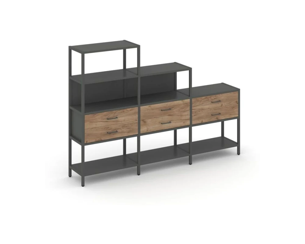 Трехсекционный стеллаж четырех/трех/двухярусный с ящиками 2730х400х1613 Шелф Систем / Shelf System