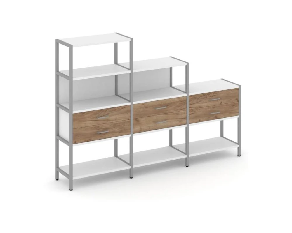 Трехсекционный стеллаж четырех/трех/двухярусный с ящиками 2730х400х1613 Шелф Систем / Shelf System