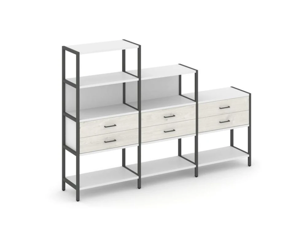 Трехсекционный стеллаж четырех/трех/двухярусный с ящиками 2730х400х1613 Шелф Систем / Shelf System