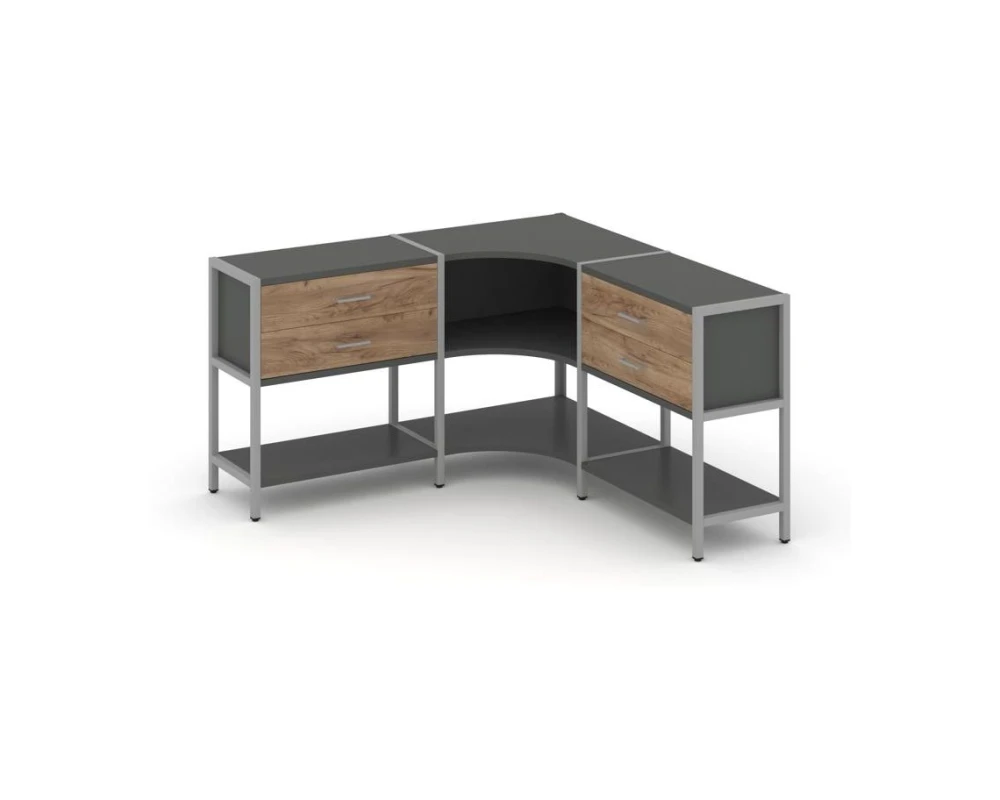 Трехсекционный угловой стеллаж двухярусный с ящиками 1590х1590х879 Шелф Систем / Shelf System