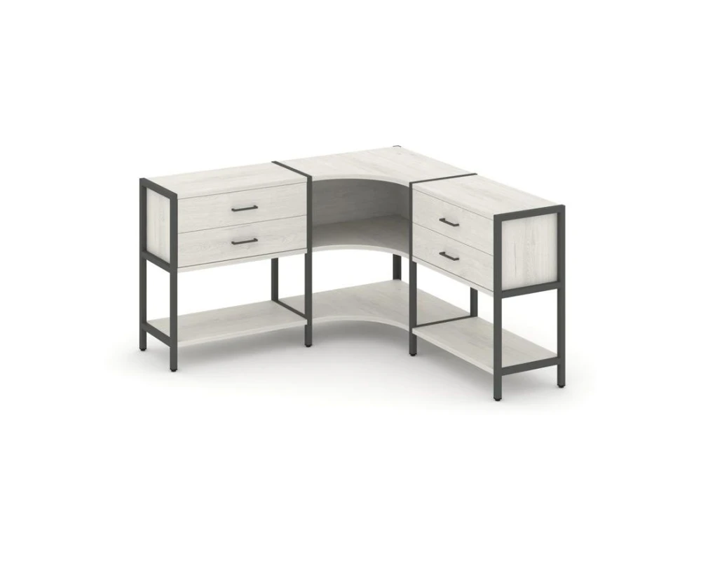 Трехсекционный угловой стеллаж двухярусный с ящиками 1590х1590х879 Шелф Систем / Shelf System