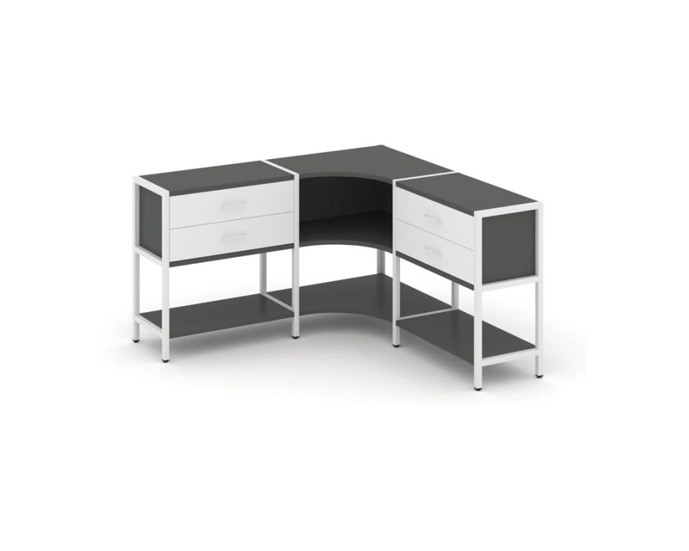 Трехсекционный угловой стеллаж двухярусный с ящиками 1590х1590х879 Шелф Систем / Shelf System