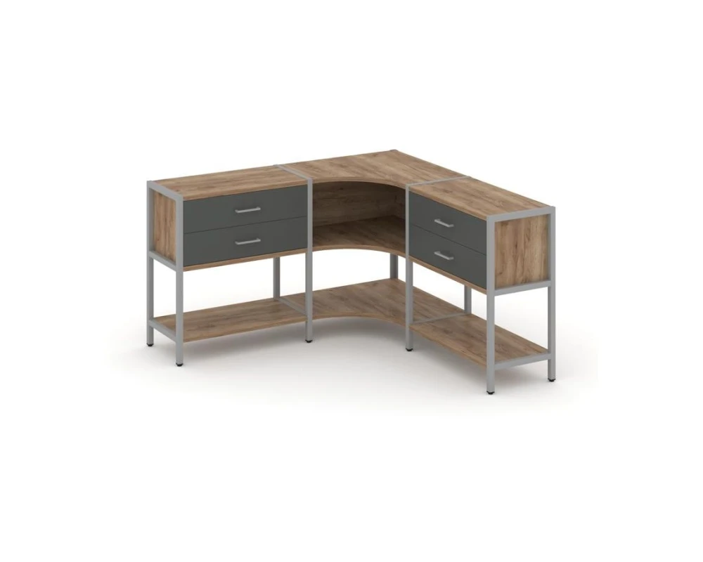 Трехсекционный угловой стеллаж двухярусный с ящиками 1590х1590х879 Шелф Систем / Shelf System