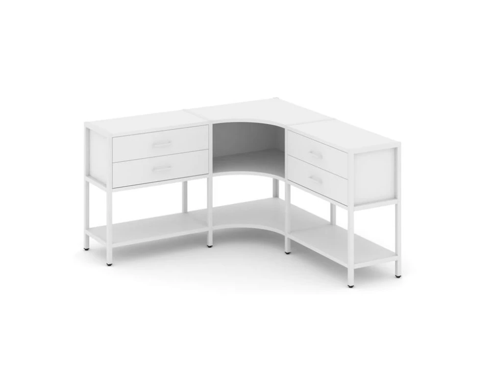 Трехсекционный угловой стеллаж двухярусный с ящиками 1590х1590х879 Шелф Систем / Shelf System