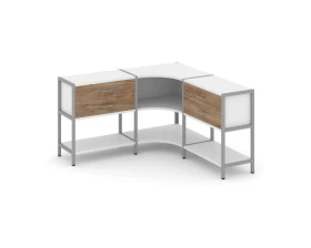 Трехсекционный угловой стеллаж двухярусный с ящиками 1590х1590х879 Шелф Систем / Shelf System images