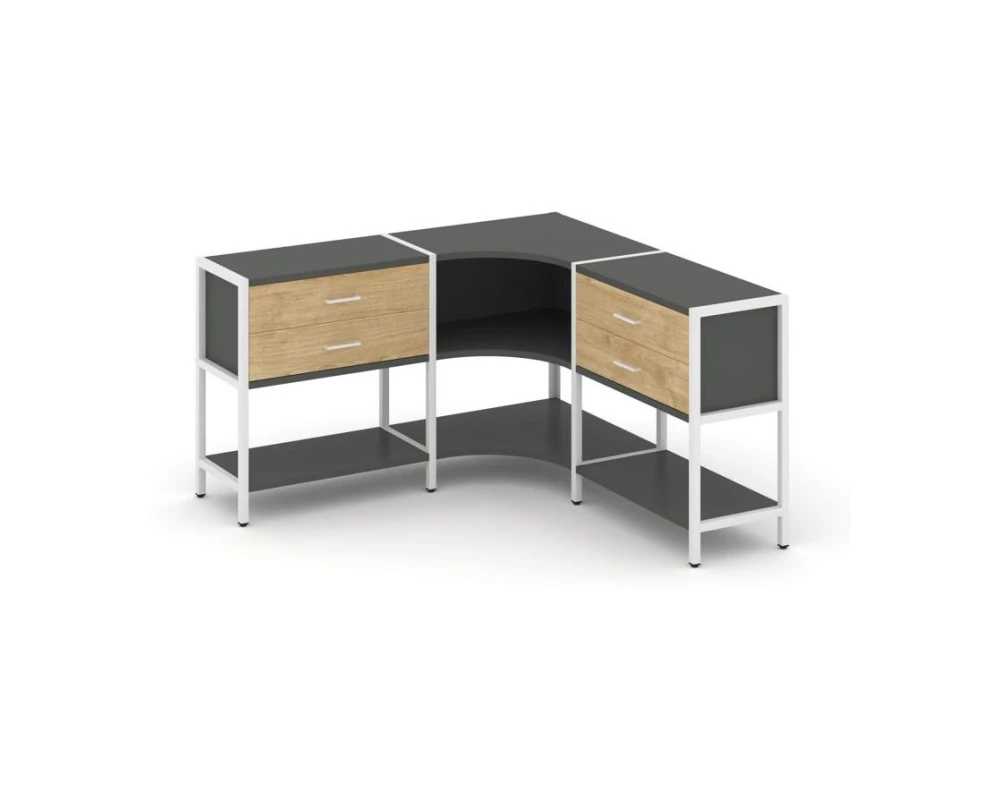 Трехсекционный угловой стеллаж двухярусный с ящиками 1590х1590х879 Шелф Систем / Shelf System