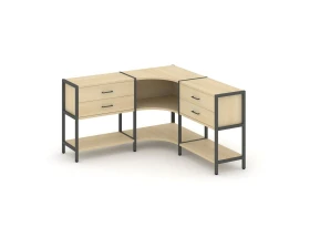 Трехсекционный угловой стеллаж двухярусный с ящиками 1590х1590х879 Шелф Систем / Shelf System images