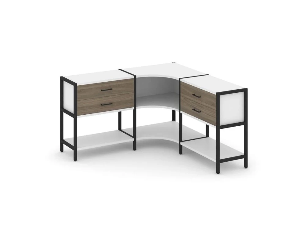 Трехсекционный угловой стеллаж двухярусный с ящиками 1590х1590х879 Шелф Систем / Shelf System