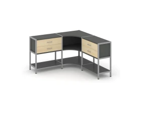 Трехсекционный угловой стеллаж двухярусный с ящиками 1590х1590х879 Шелф Систем / Shelf System images