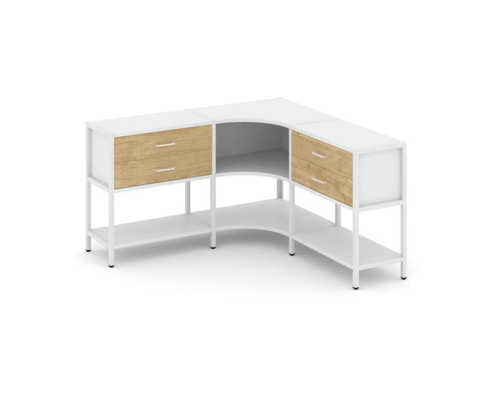 Трехсекционный угловой стеллаж двухярусный с ящиками 1590х1590х879 Шелф Систем / Shelf System