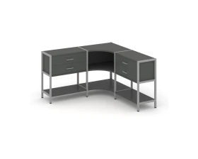 Трехсекционный угловой стеллаж двухярусный с ящиками 1590х1590х879 Шелф Систем / Shelf System images