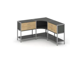 Трехсекционный угловой стеллаж двухярусный с ящиками 1590х1590х879 Шелф Систем / Shelf System images