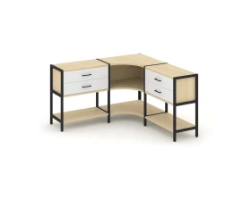 Трехсекционный угловой стеллаж двухярусный с ящиками 1590х1590х879 Шелф Систем / Shelf System images