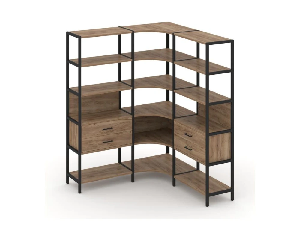 Трехсекционный угловой стеллаж пятиярусный с ящиками 1590х1590х1980 Шелф Систем / Shelf System