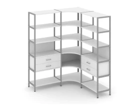 Трехсекционный угловой стеллаж пятиярусный с ящиками 1590х1590х1980 Шелф Систем / Shelf System images