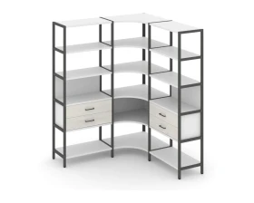 Трехсекционный угловой стеллаж пятиярусный с ящиками 1590х1590х1980 Шелф Систем / Shelf System images