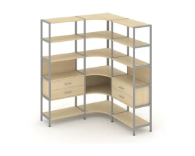 Трехсекционный угловой стеллаж пятиярусный с ящиками 1590х1590х1980 Шелф Систем / Shelf System images